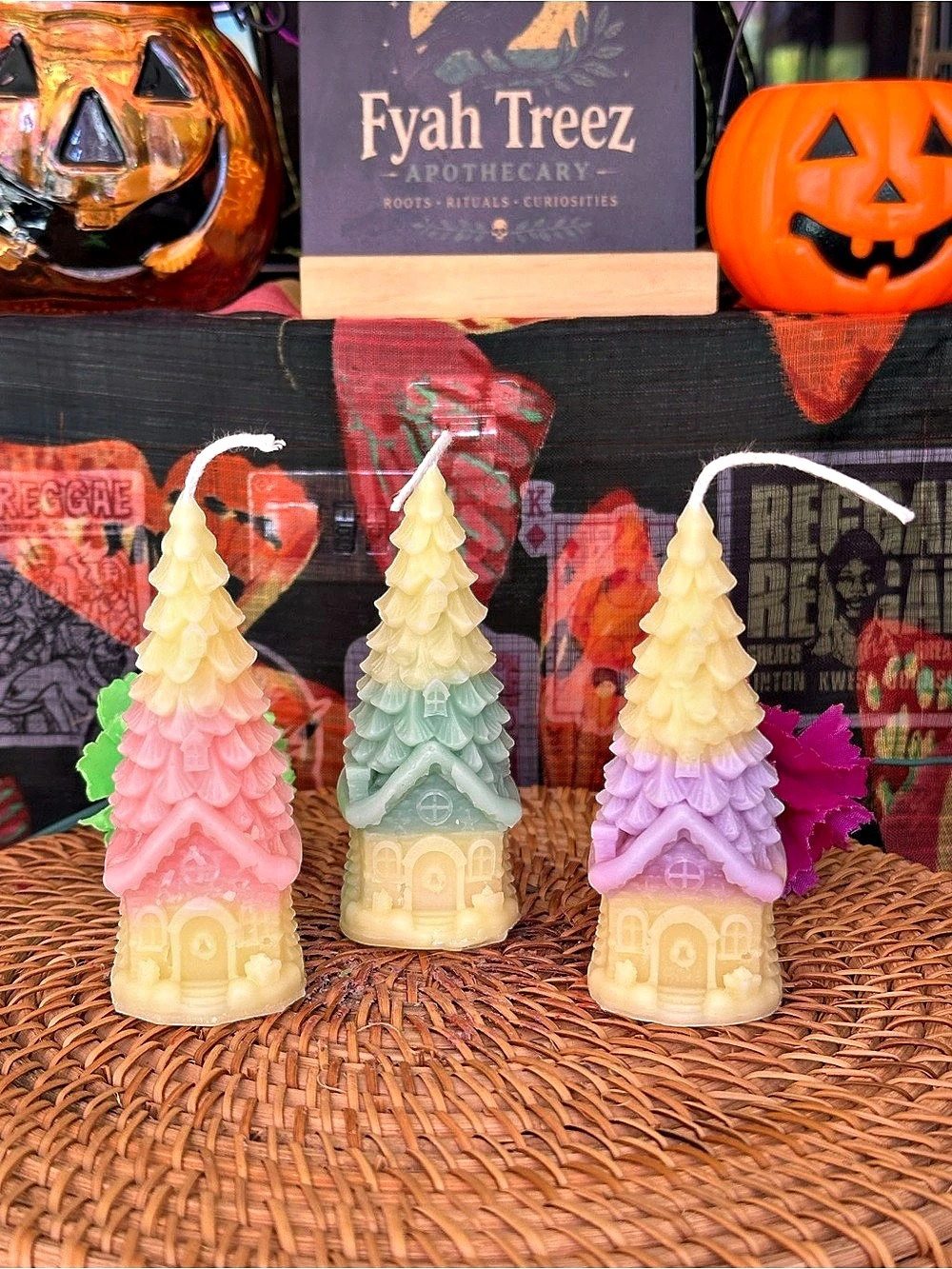 Pastel Enchanted Cottage Candle Trio – Pink, Green & Lavender